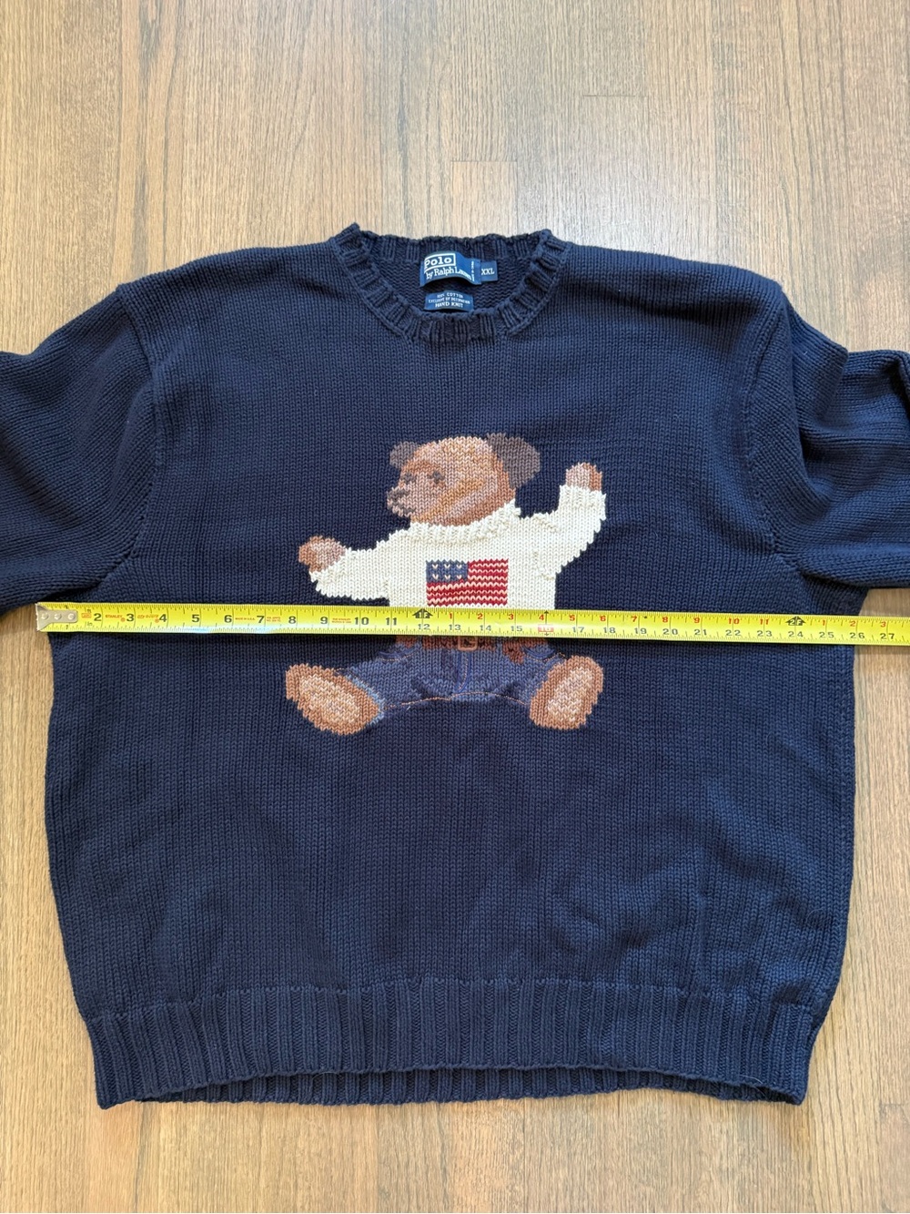 Vintage Polo by Ralph Lauren Bear Sweater-Hand Knit-Size XXL-Navy - Picture 6 of 7